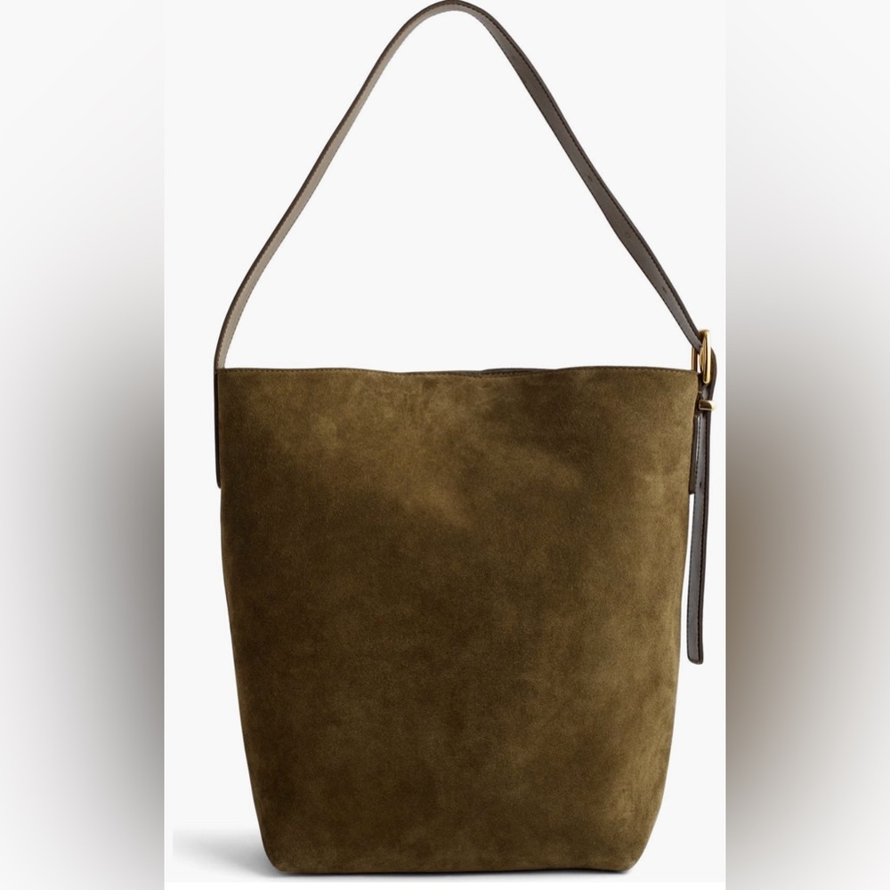 Madewell Essentials Suede Bucket Tote in Shaded Olive